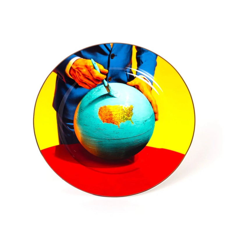 SELETTI TOILETPAPER HOME - Piatto in Porcellana Globo con Bordo Dorato