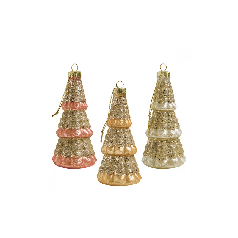 MATHILDE CREATIONS - Set di Tre Alberi di Natale di Vetro