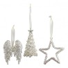 MATHILDE CREATIONS - Set di Tre Decorazioni Glitterate Argento