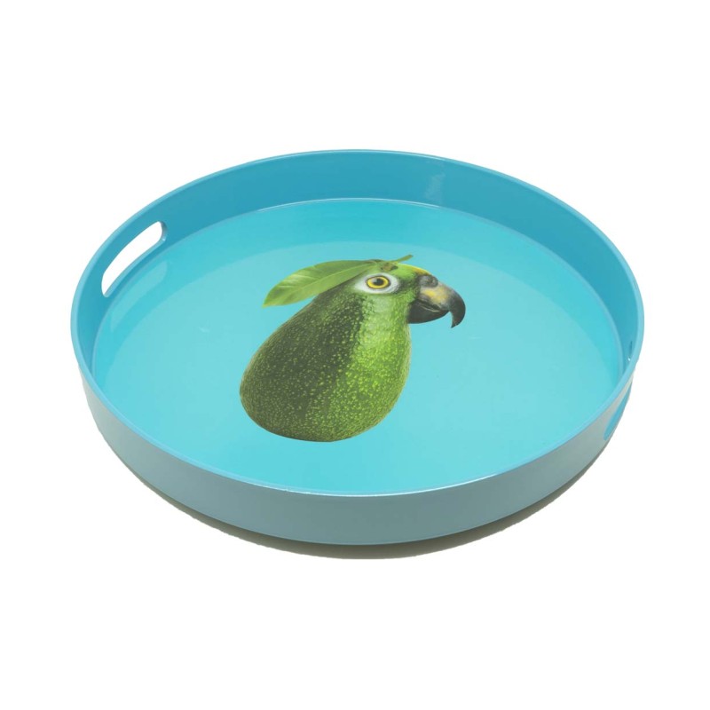 WD LIFESTYLE - Vassoio Tondo con Fondo Colorato e Stampa PAPPAGALLO