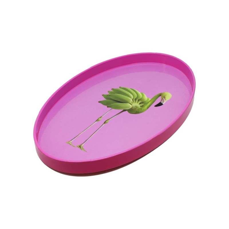 WD LIFESTYLE - Vassoio Ovale con Fondo Colorato e Stampa FENICOTTERO