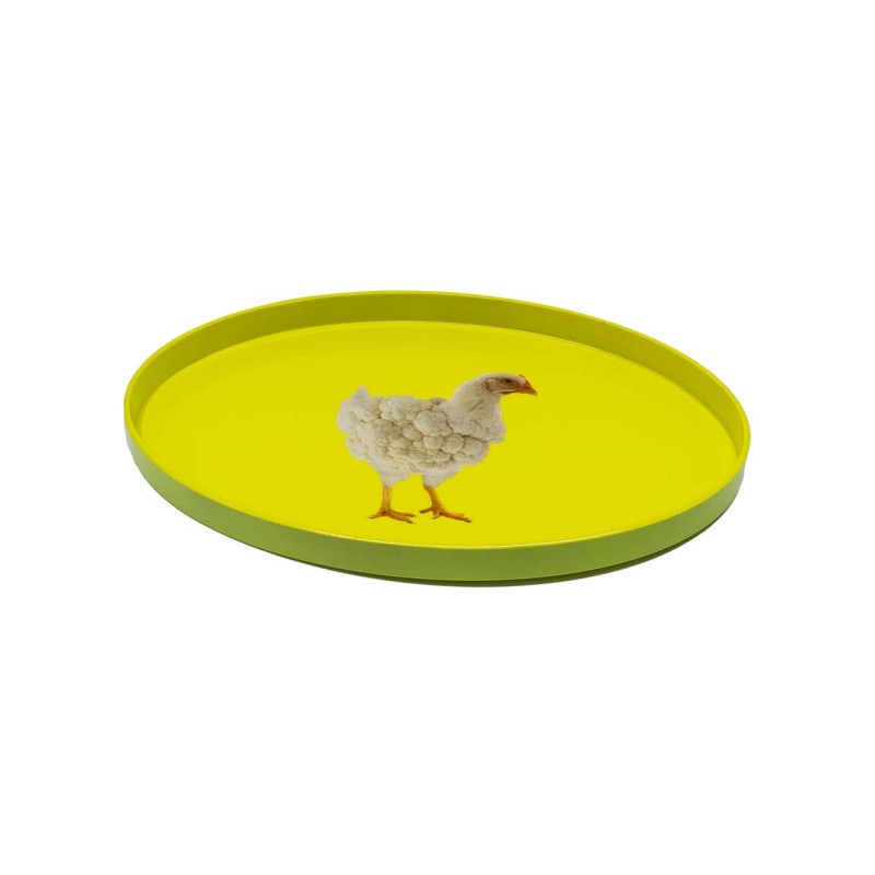 WD LIFESTYLE - Vassoio Ovale con Fondo Colorato e Stampa GALLINA